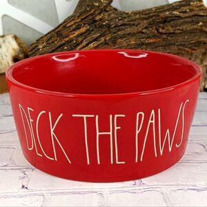 Rae Dunn DECK THE PAWS Extra Large 8" Red Ceramic Pet Bowl Dog Food Dish